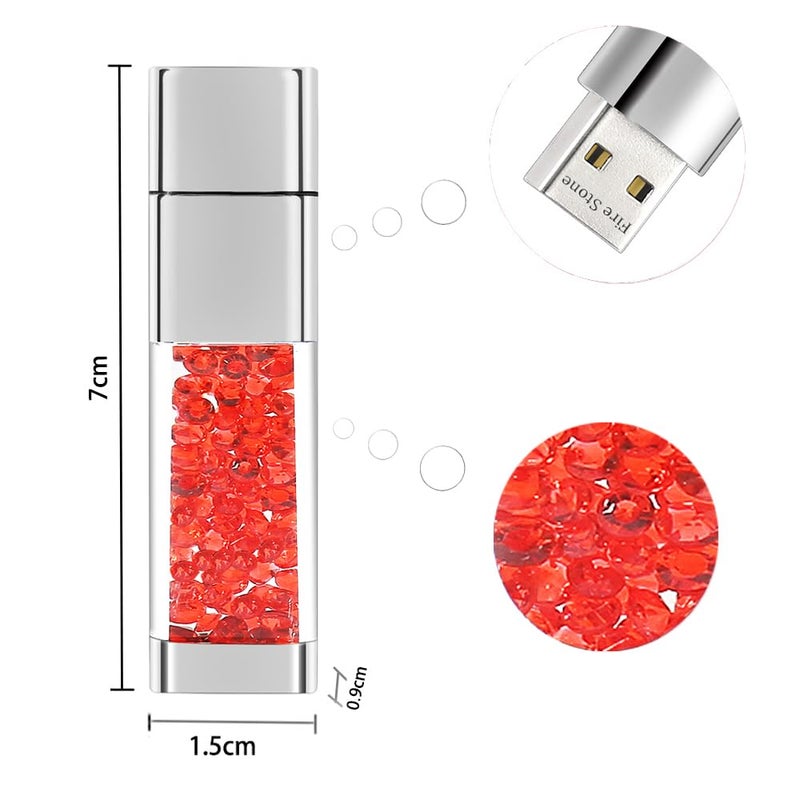 Fire Stone Lovely Diamond USB 2.0 Flash Drive Data Storage Memory Stick USB Stick Pendrive Gift (64GB, Red) - Image 2